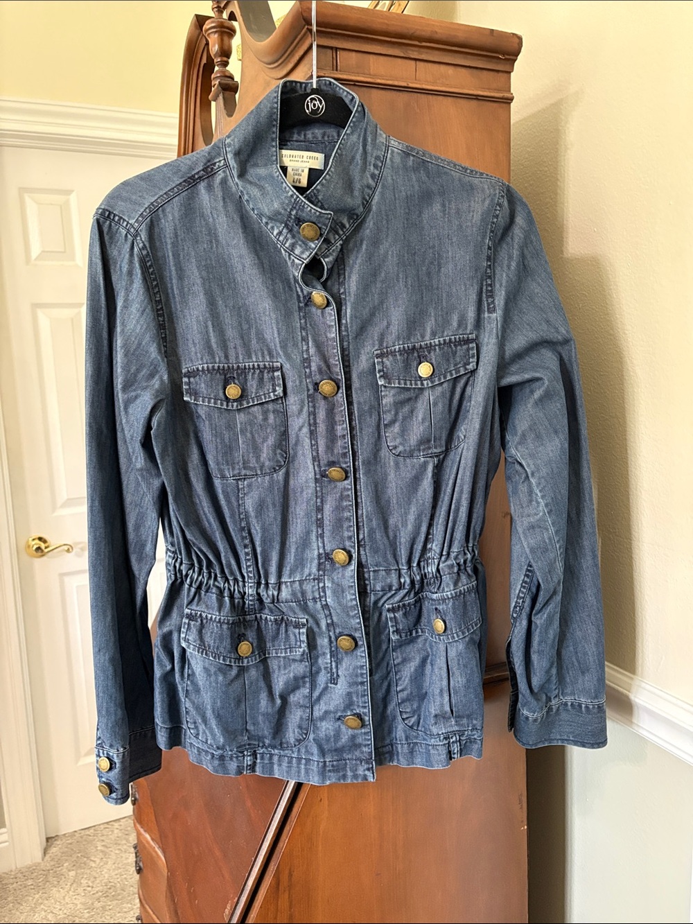 Coldwater Creek Medium Blue Denim Anorak Utility Jacket Pockets Lyocell Sporty